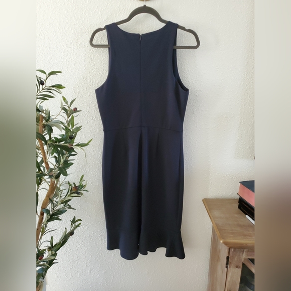 Betsey Johnson Mermaid Trumpet Dress Womens 8 Navy Blue Ruffle Hem V-Neck Sleeve - Picture 6 of 7